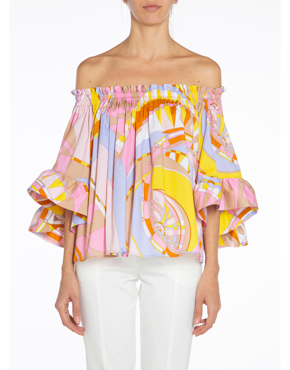 EMILIO PUCCI-Rosa Off Shoulder Print Blouse-