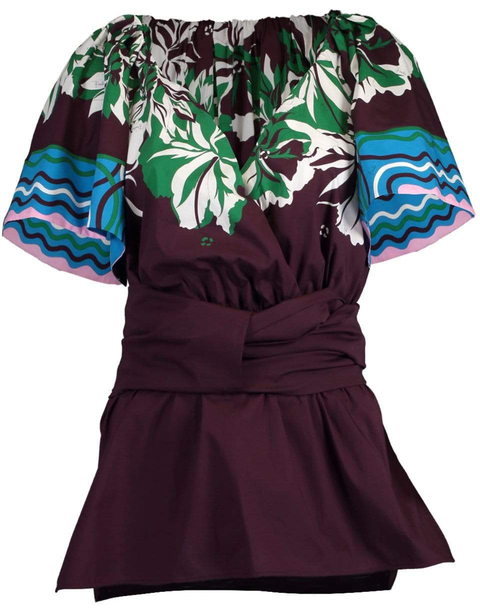 EMILIO PUCCI-Flutter Sleeve Printed Wrap Top-