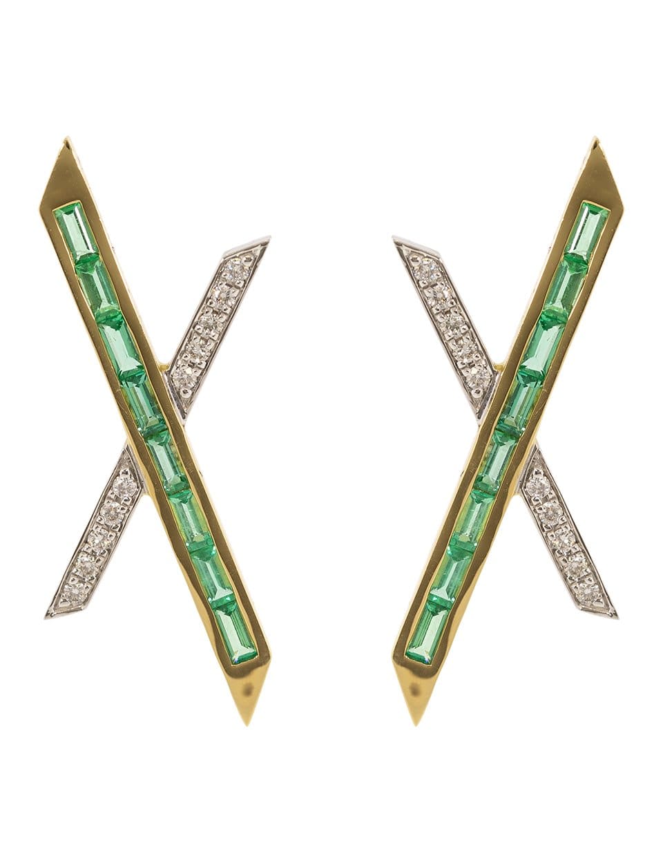 EMILY P WHEELER-Emerald and Diamond Baby X Earrings-YELLOW GOLD