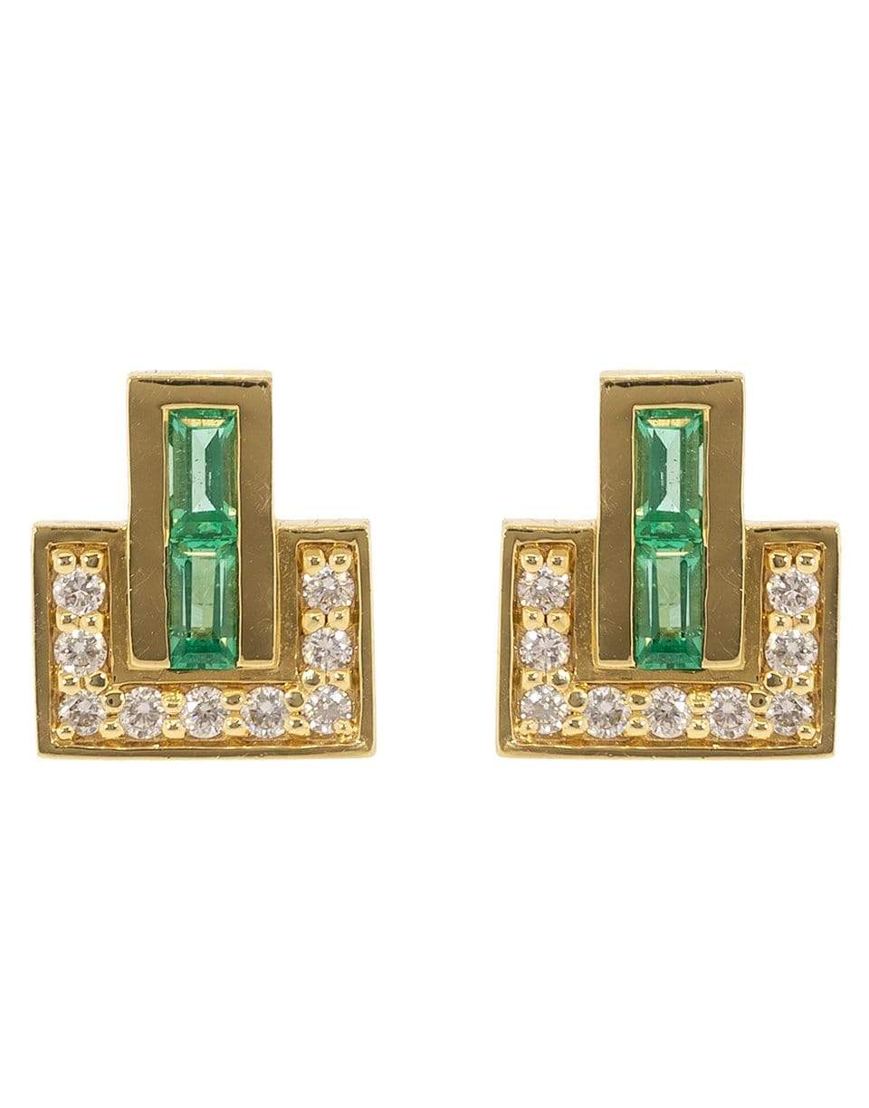 EMILY P WHEELER-Emerald and Diamond Baguette Pave Studs-YELLOW GOLD