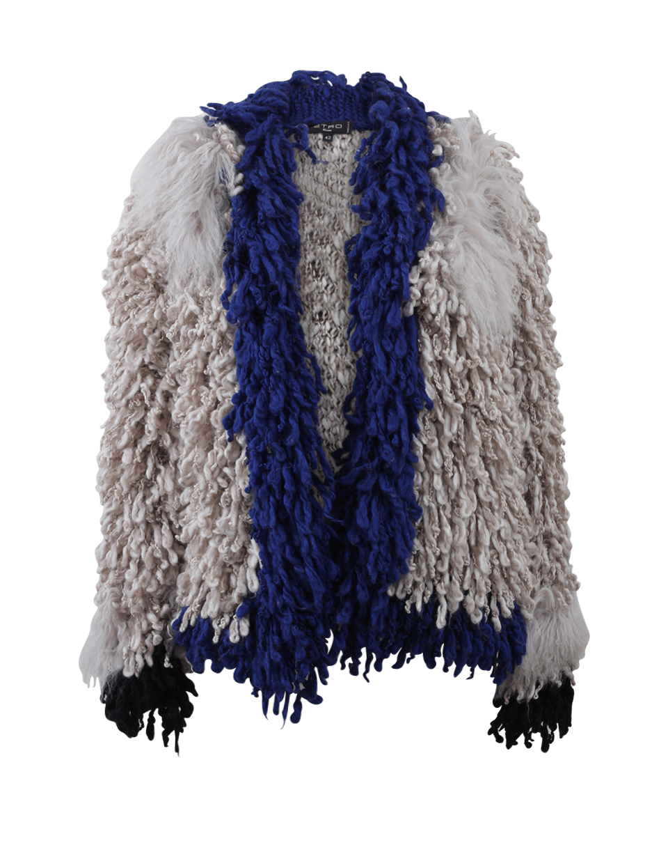 ETRO-Knotted Wool Mongolian Fur Coat-IVRY/BLU
