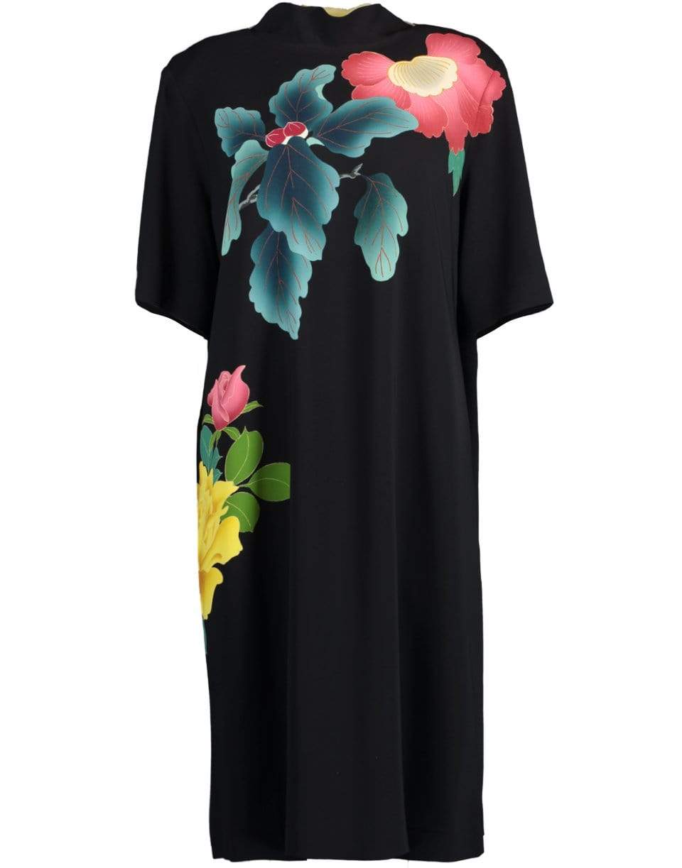 ETRO-Short Sleeve Floral Print Dress-BLACK