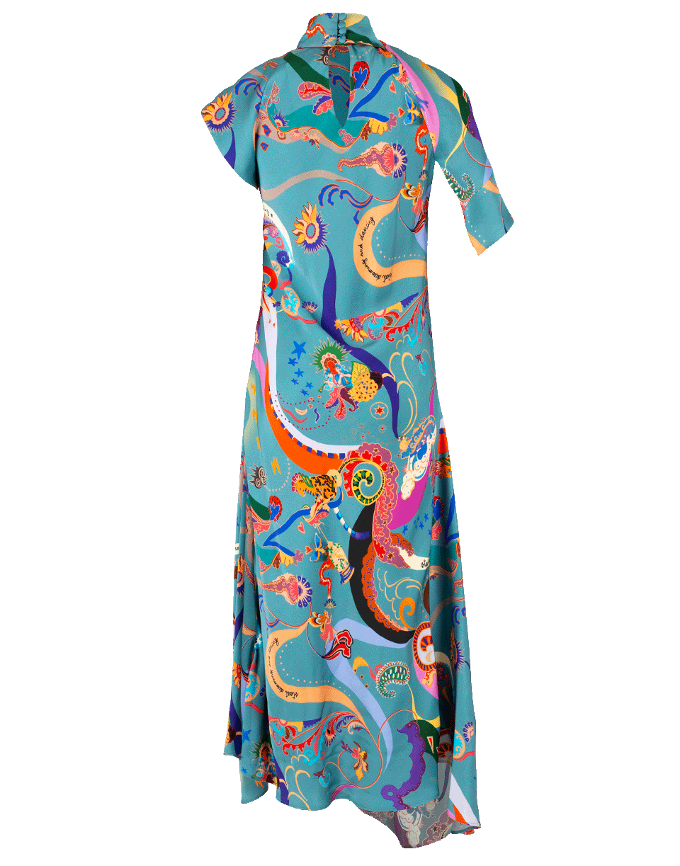 ETRO-High Neck Asymmetrical Print Dress-LT BLUE