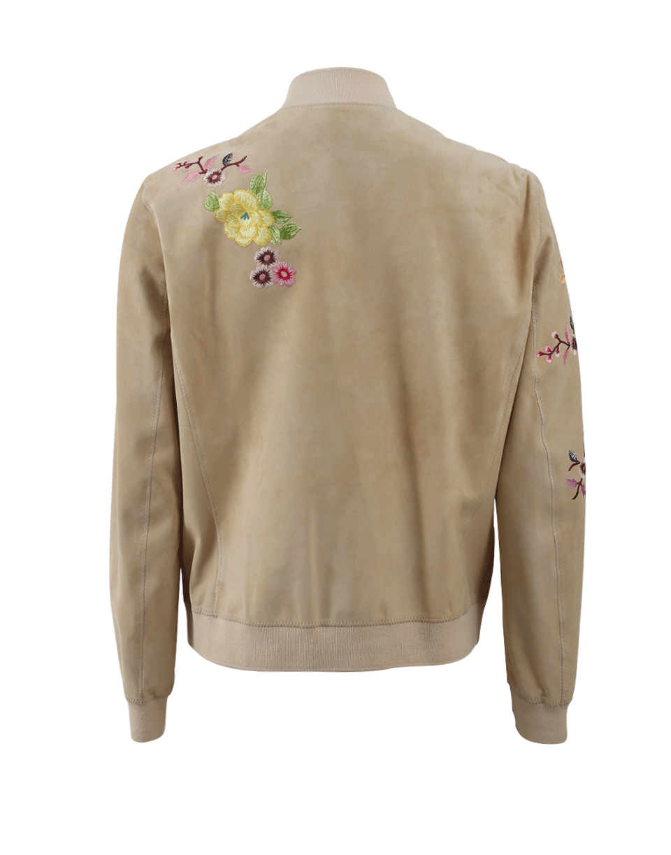 ETRO-Suede Floral Embroidered Bomber-BEIGE