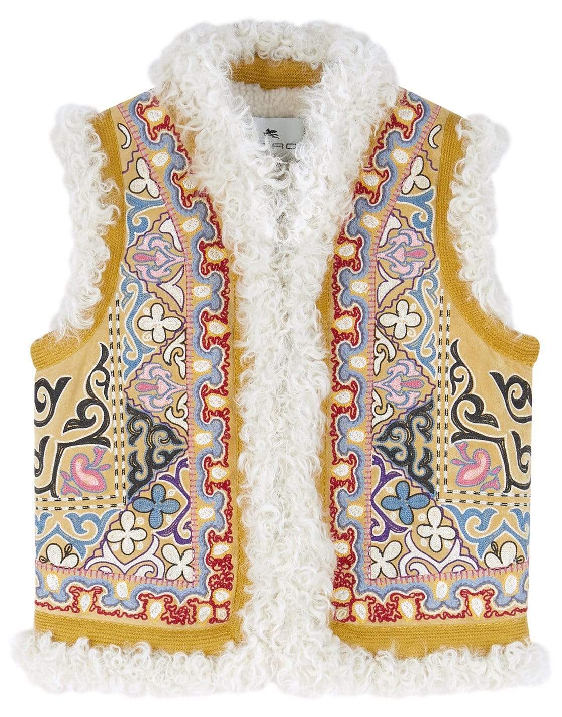 ETRO-Newport Leather Shearling Printed Vest-GIALLO