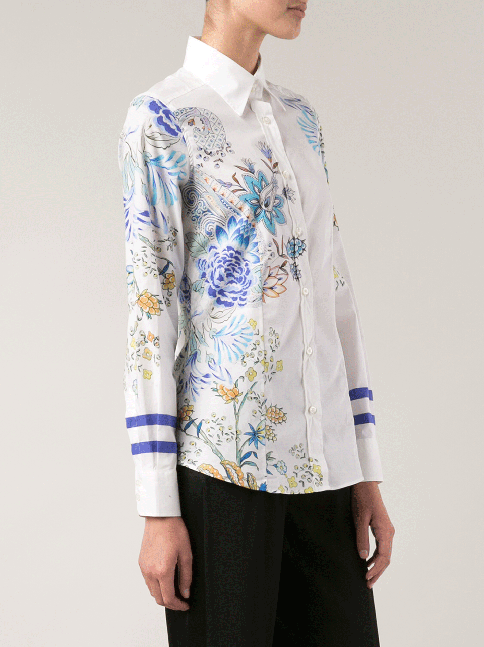 ETRO-Flower Stripe Collared Shirt-
