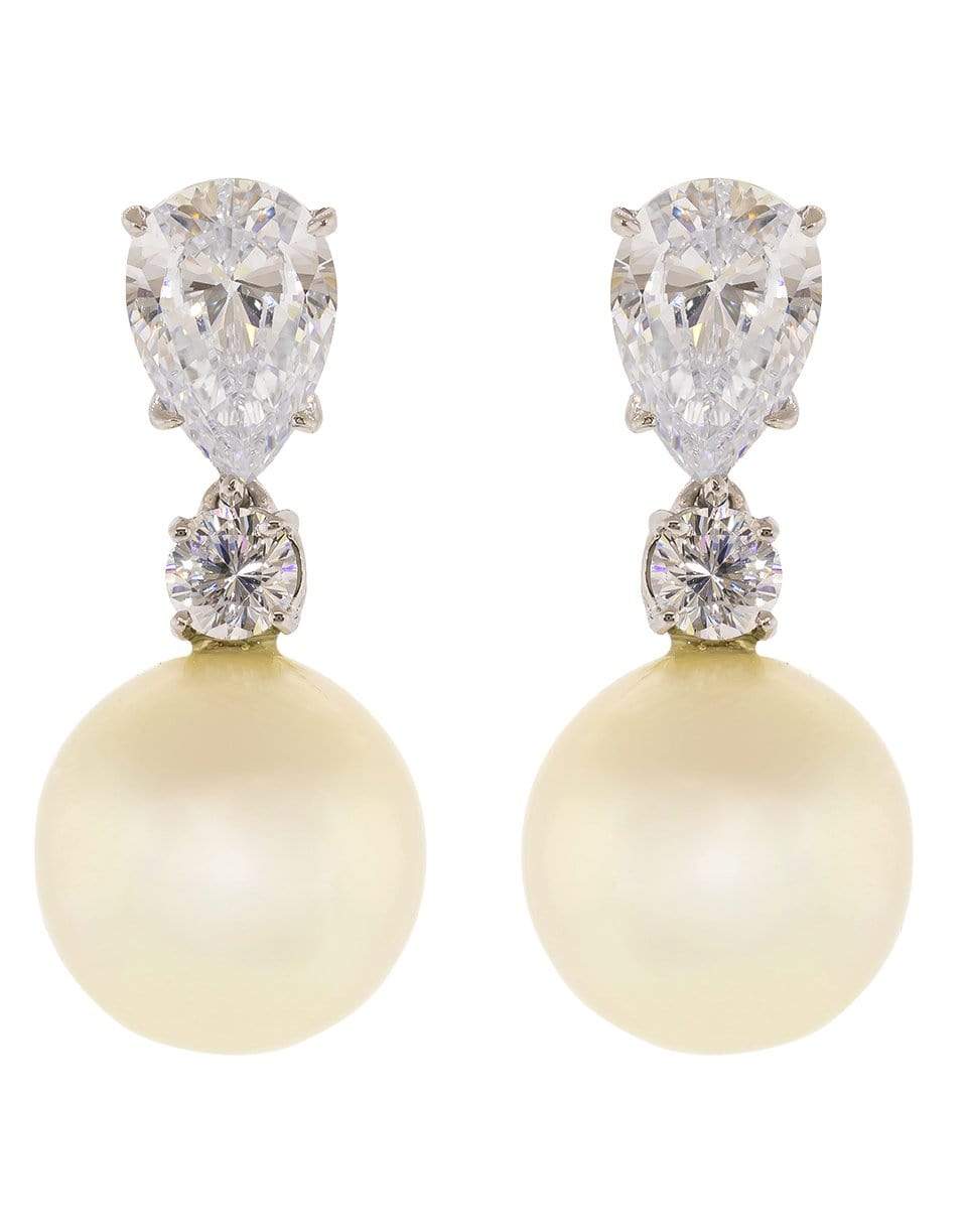 FANTASIA by DESERIO-Pearl and Cubic Zirconia Drop Earrings 14MM-WG