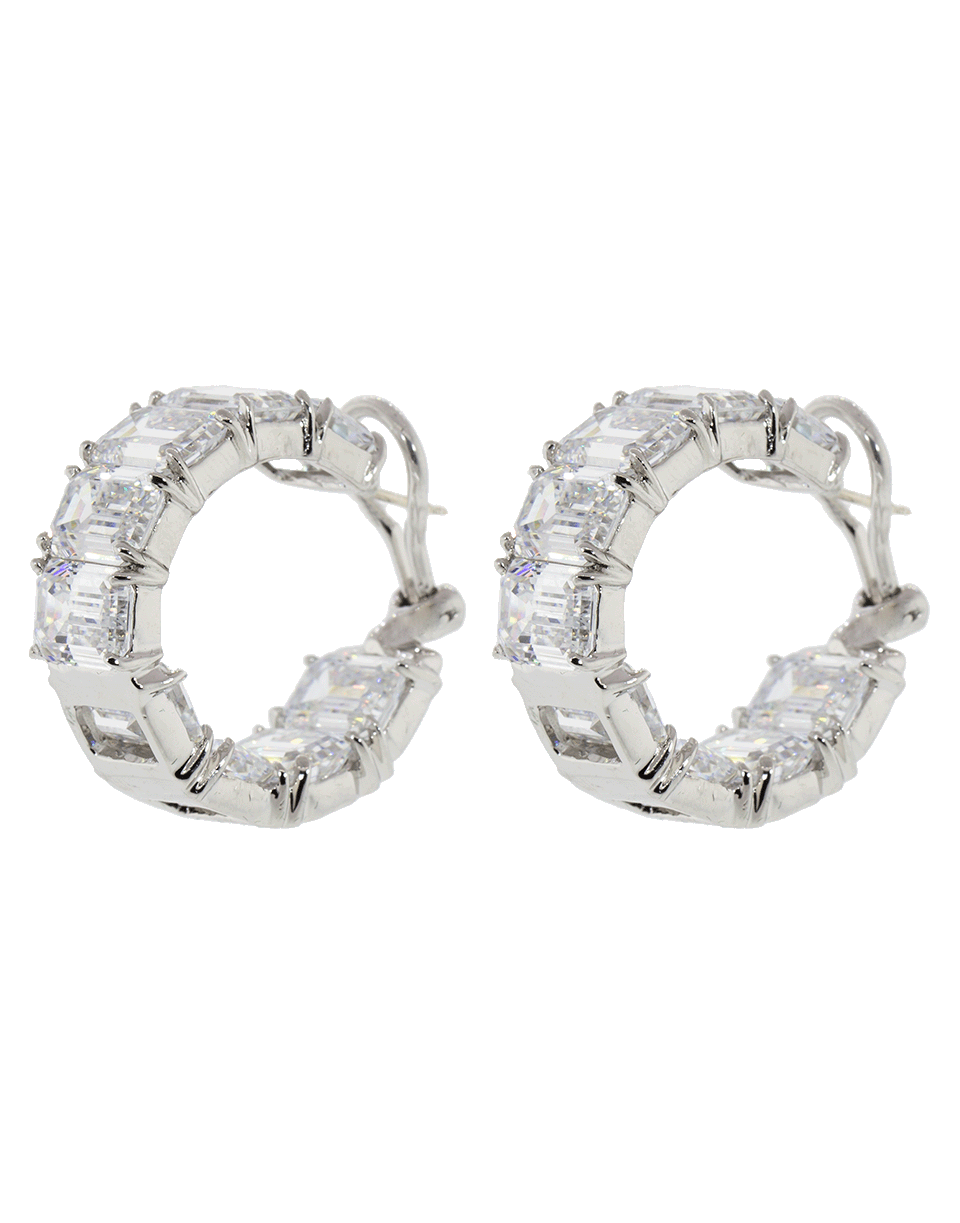 FANTASIA by DESERIO-Cubic Zirconia Asscher Hoop Earrings-WHTGLD