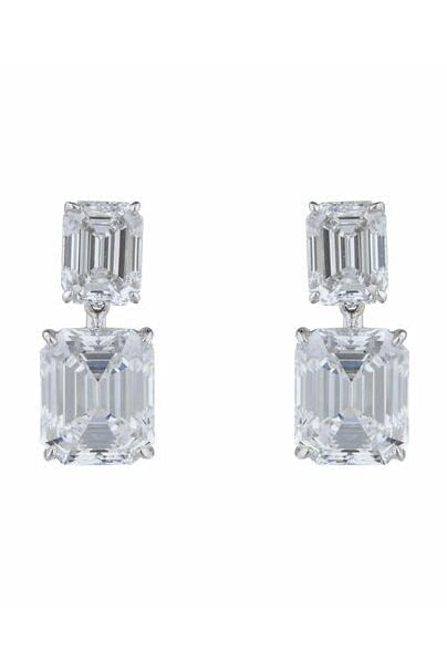 FANTASIA by DESERIO-Double Emerald Cut Earrings-WHITE GOLD