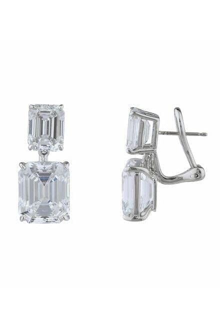 FANTASIA by DESERIO-Double Emerald Cut Earrings-WHITE GOLD