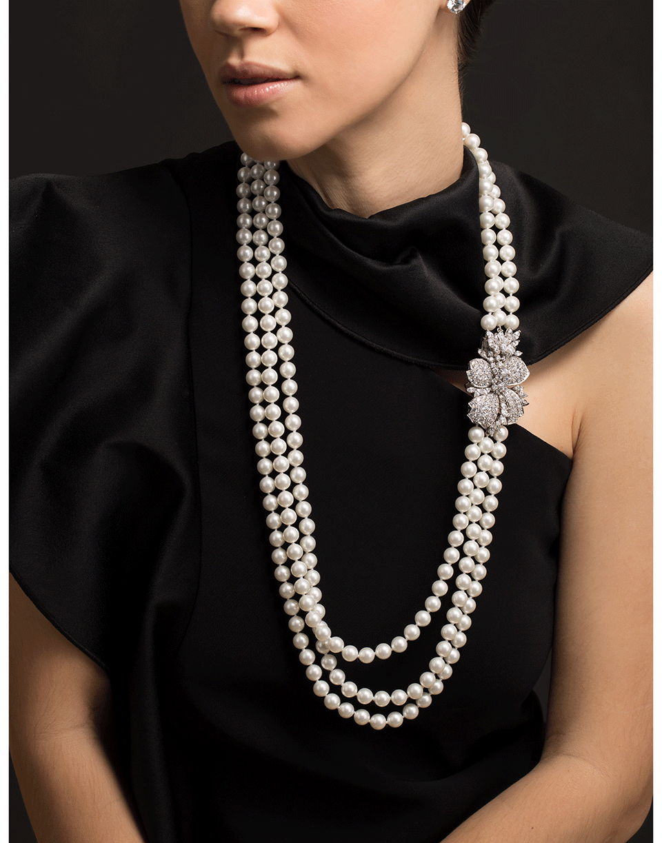Multi-Strand Pearl Necklace with Moto Clasp JEWELRYBOUTIQUENECKLACE O FANTASIA by DESERIO   