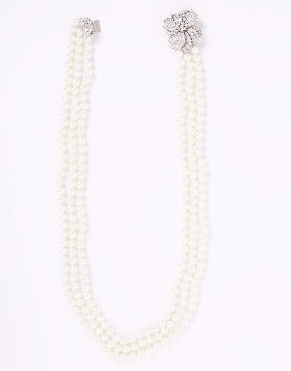 FANTASIA by DESERIO-Multi-Strand Pearl Necklace with Moto Clasp-PRL/CZ