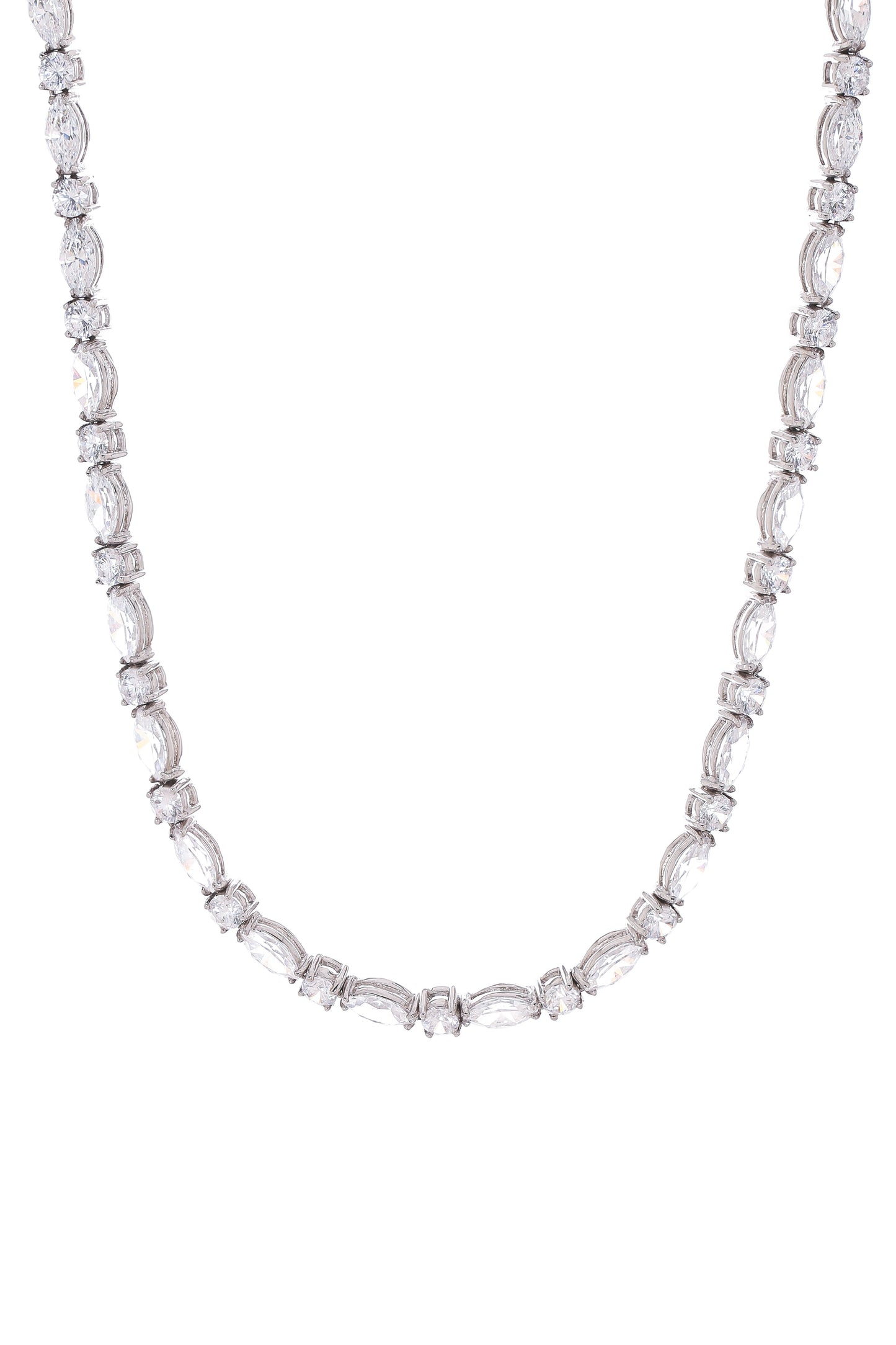 FANTASIA by DESERIO-Marquis and Round Cubic Zirconia Necklace-SILVER