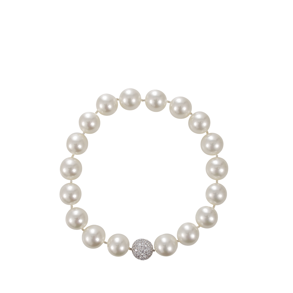 FANTASIA by DESERIO-Large Pearl Pave Ball Clasp Necklace-WHITE