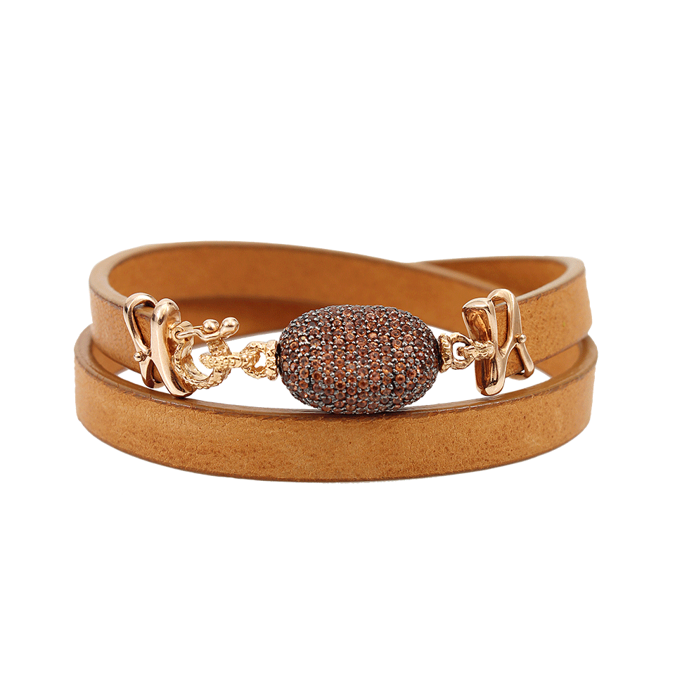 FEDERICA RETTORE-Brilliant Cut Orange Sapphire Leather Wrap Bracelet-ROSE GOLD
