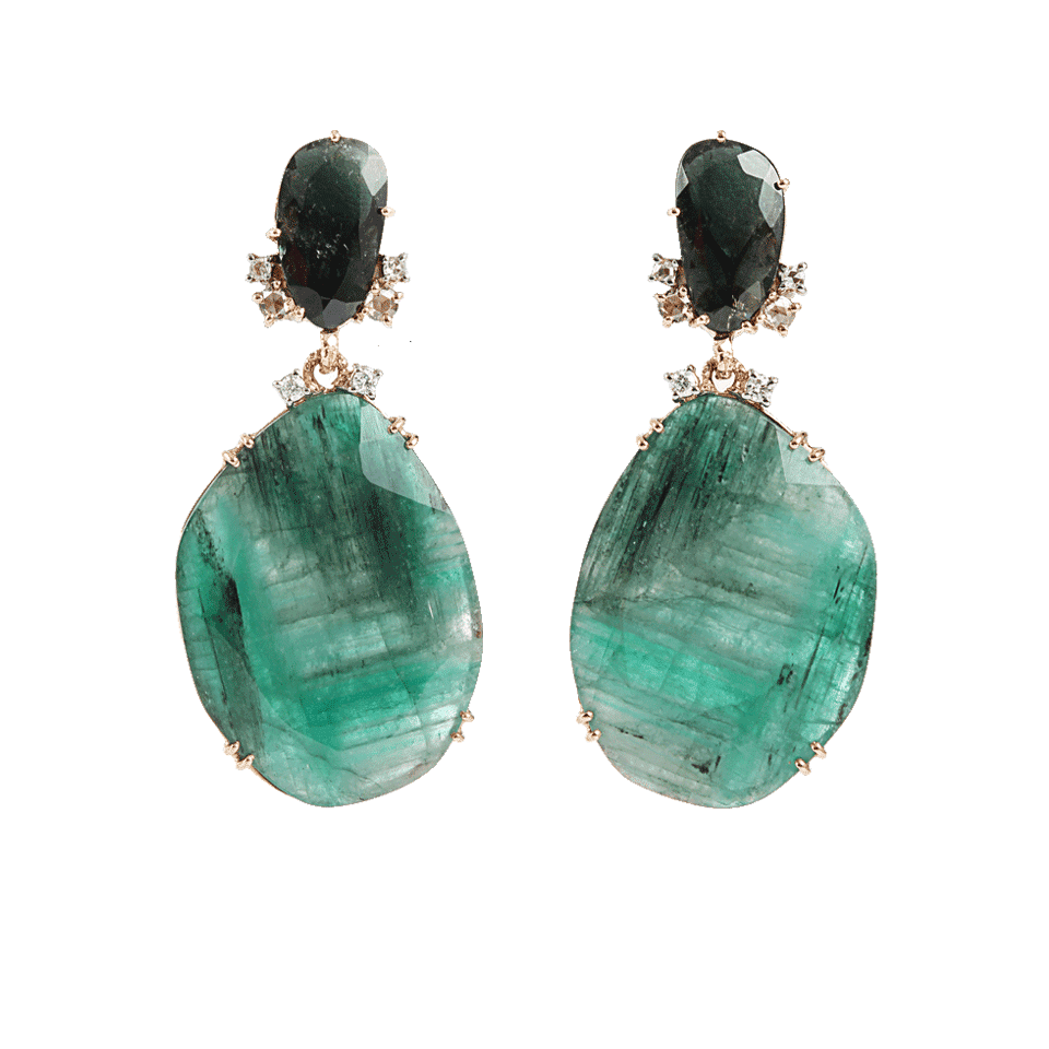 FEDERICA RETTORE-Emerald Drop Earrings With Tourmaline-ROSE GLD