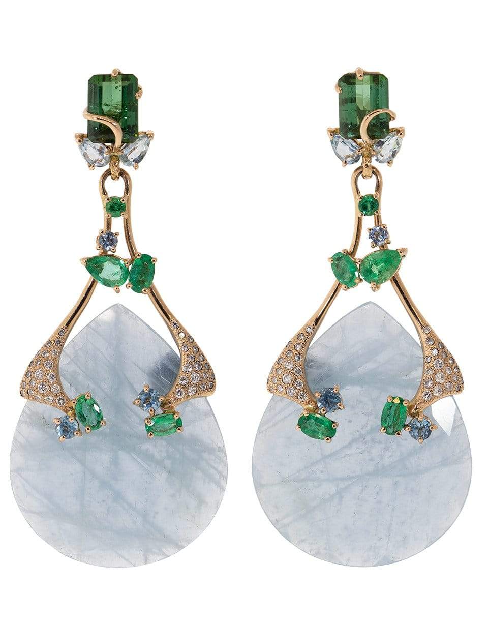 FEDERICA RETTORE-Aquamarine, Diamond, and Emerald Costa Paradiso Earrings-ROSE GOLD