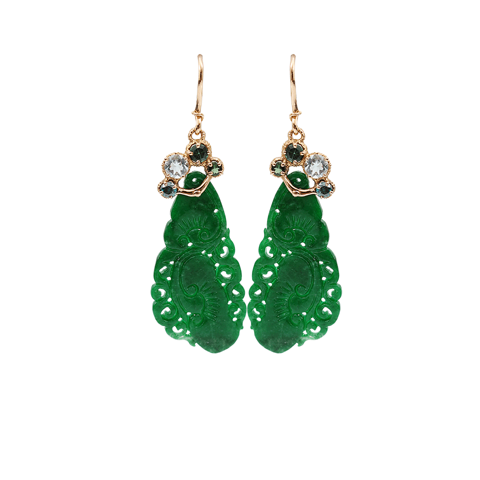 FEDERICA RETTORE-One of a Kind Carved Imperial Green Jade Earrings-YELLOW GOLD