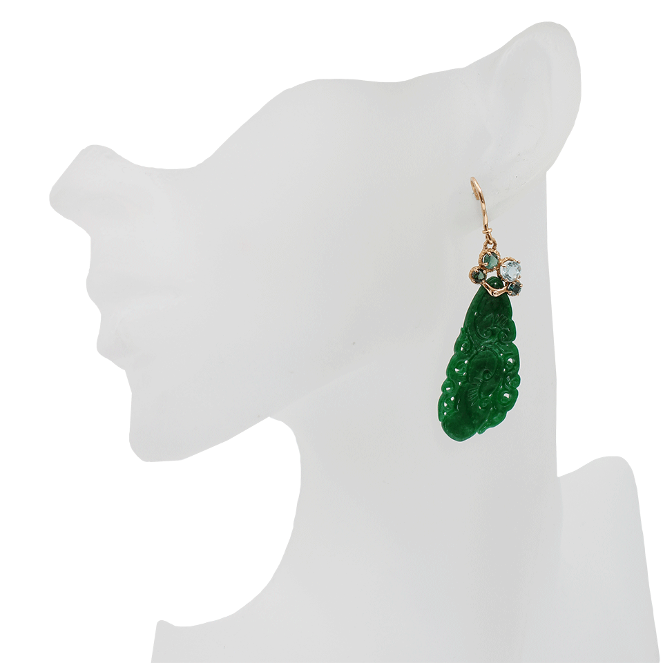 FEDERICA RETTORE-One of a Kind Carved Imperial Green Jade Earrings-YELLOW GOLD