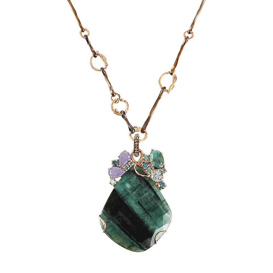 FEDERICA RETTORE-Emerald Cluster Pendant Necklace-STEEL/RG