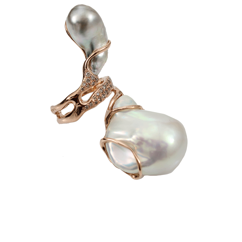 FEDERICA RETTORE-Double Baroque Pearl Diamond Ring-ROSE GOLD