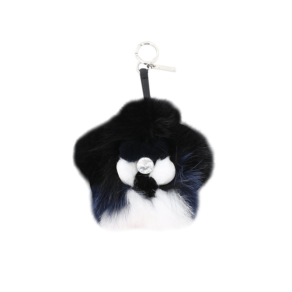 FENDI-Flower Fur Keychain-BLK/BLU