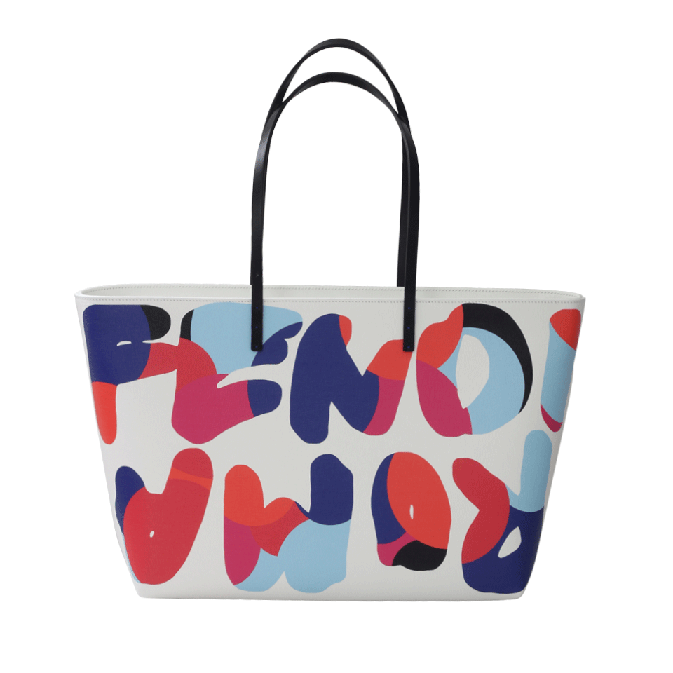 FENDI-Roll Bag Medium Shopper-WHT/BLK