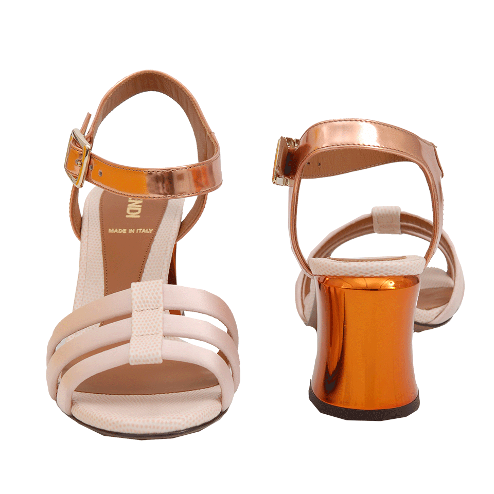 FENDI-Metallic Heel Tri-Strap Sandal-