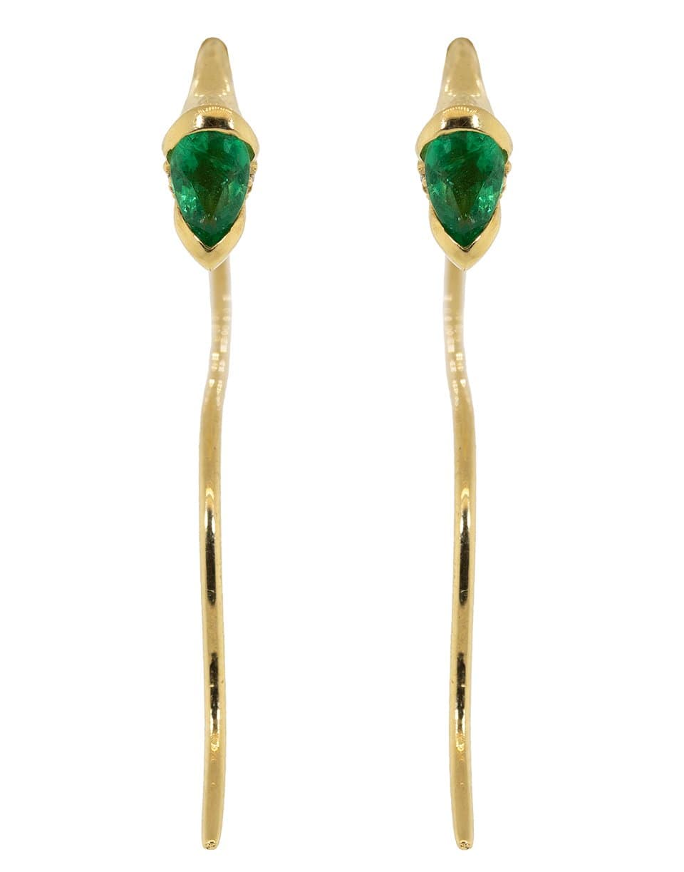 FERNANDO JORGE-Emerald and Diamond Small Sprout Earrings-YELLOW GOLD