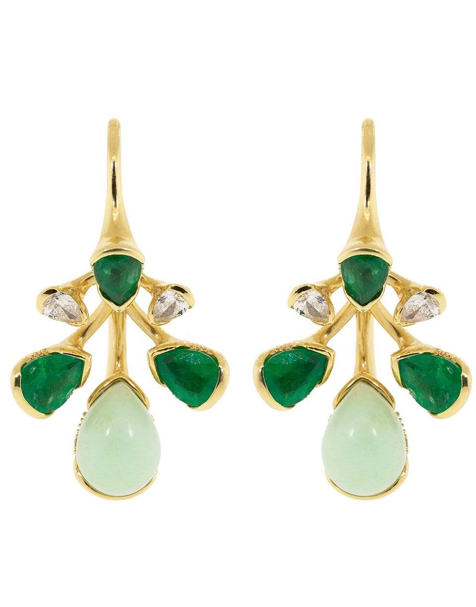 FERNANDO JORGE-Emerald, Chrysprase, and Diamond Corolla Earrings-YELLOW GOLD