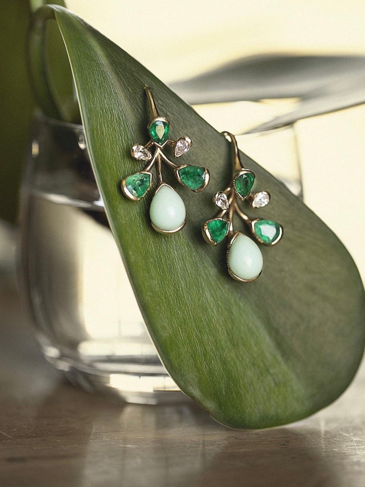 FERNANDO JORGE-Emerald, Chrysprase, and Diamond Corolla Earrings-YELLOW GOLD