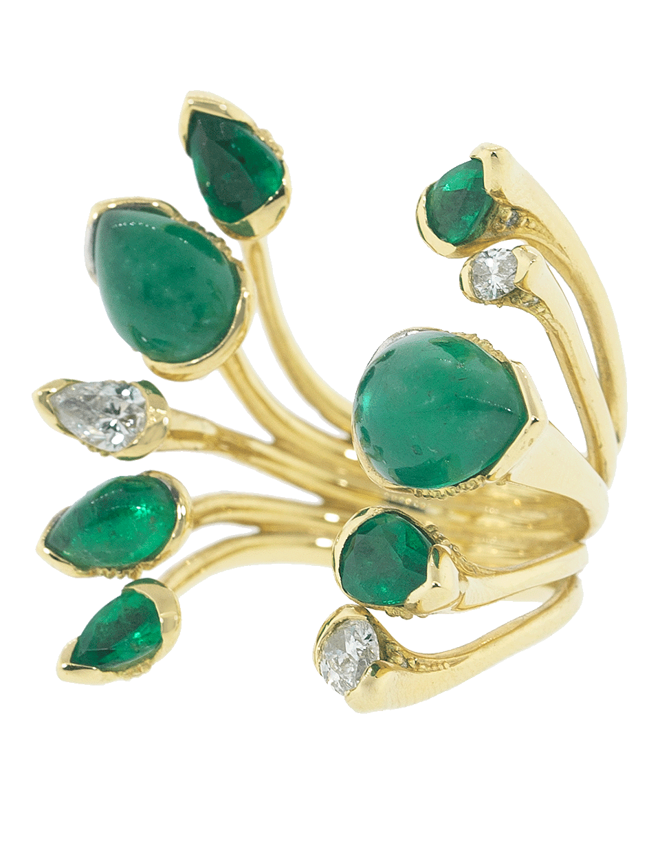 FERNANDO JORGE-Calyx Diamond and Emerald Ring-YELLOW GOLD