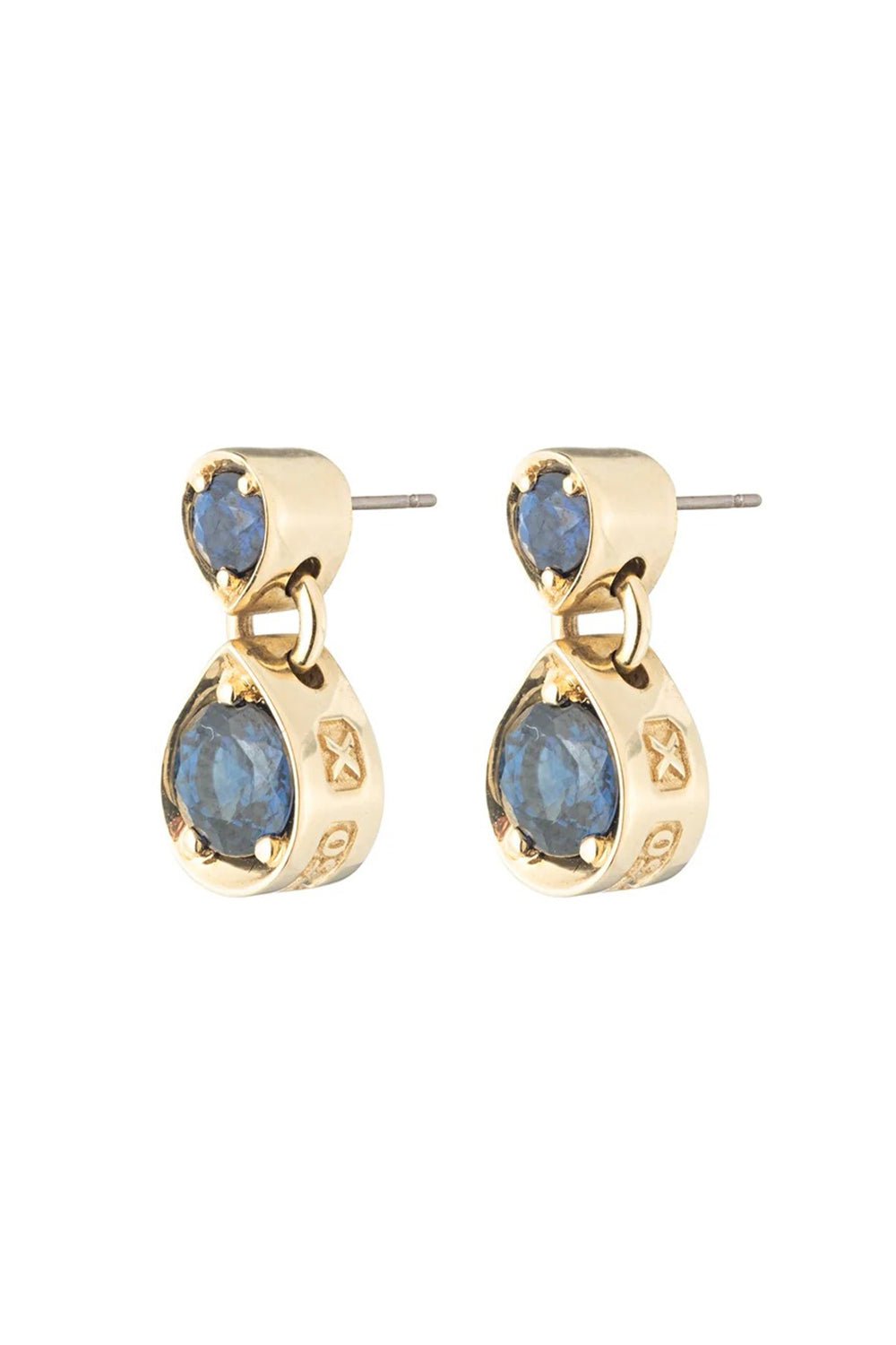 FOUNDRAE-Blue Sapphire Forever And Always A Pair - Love Earrings-YELLOW GOLD