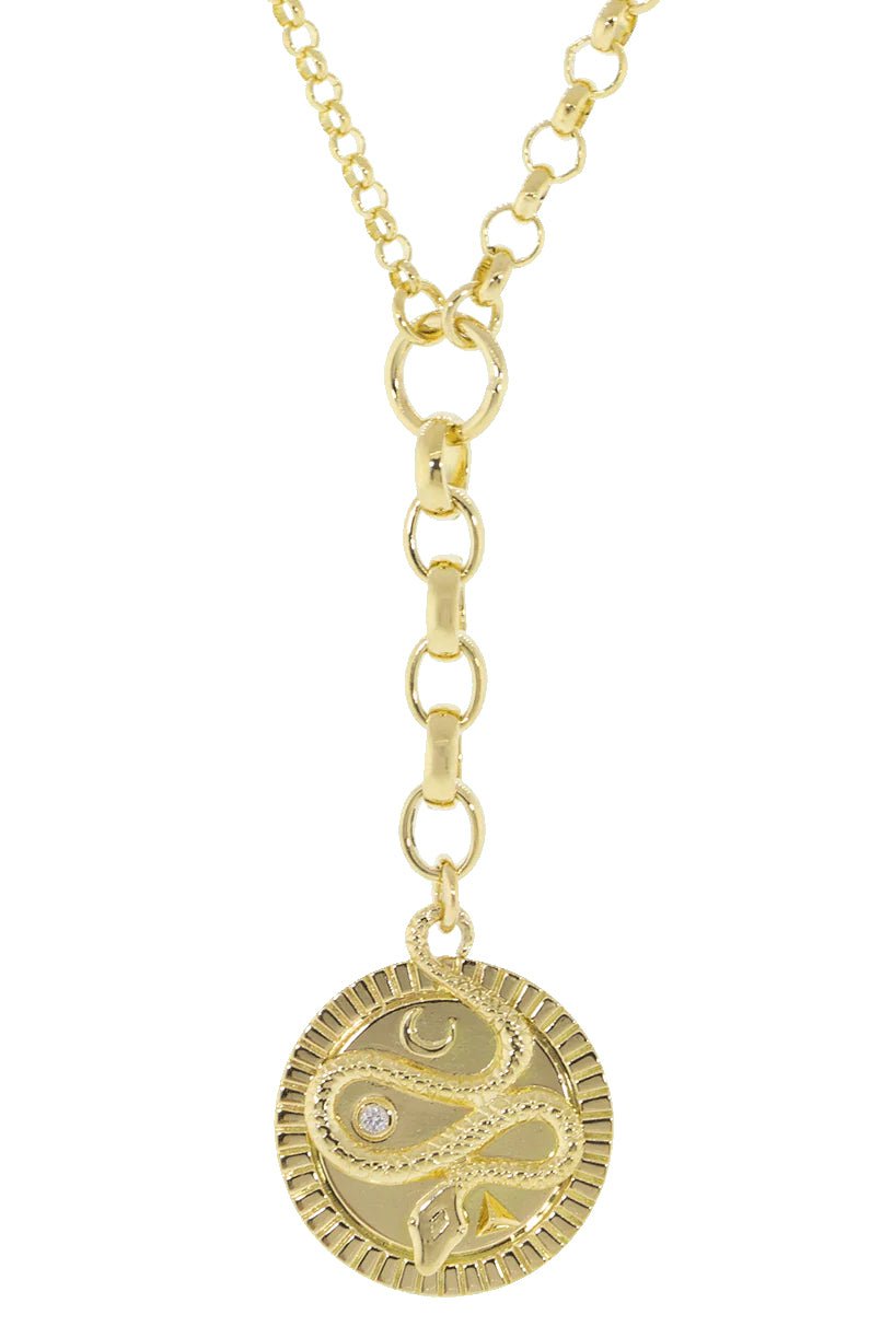 FOUNDRAE-Wholeness Medallion Mixed Link Belcher Chain Necklace-YELLOW GOLD