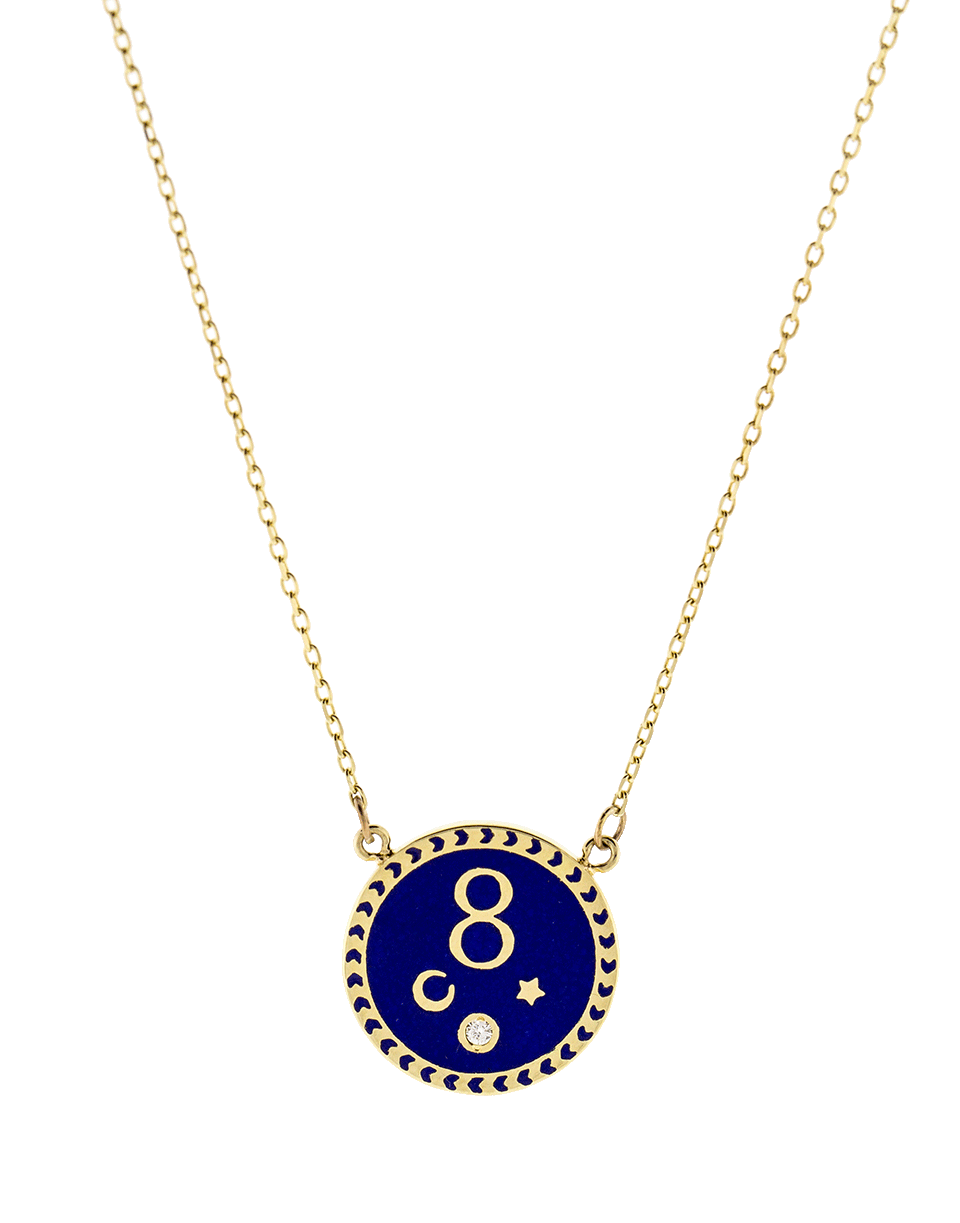 FOUNDRAE-Karma Petite Blue Enamel Champleve Stationary Necklace-YELLOW GOLD