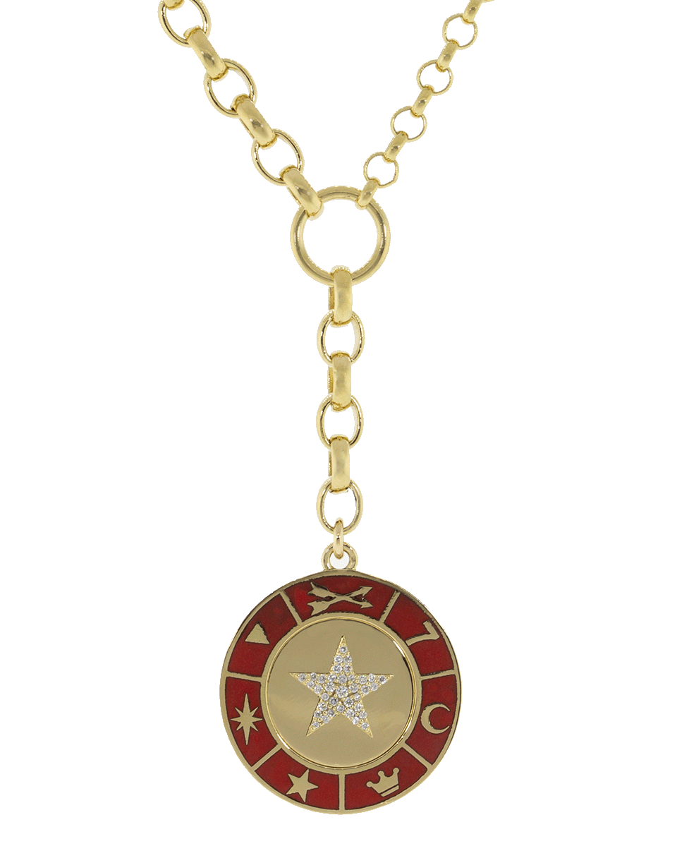 FOUNDRAE-Large Red Enamel Medallion Star Necklace-YELLOW GOLD