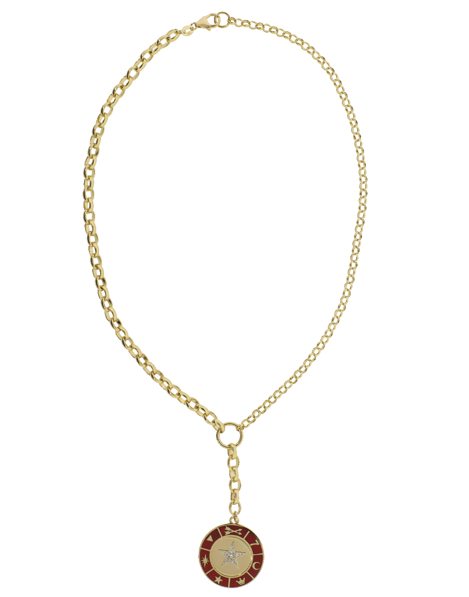 FOUNDRAE-Large Red Enamel Medallion Star Necklace-YELLOW GOLD