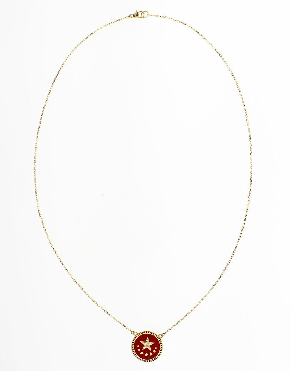 FOUNDRAE-Strength Petite Red Enamel Champleve Stationary Necklace-YELLOW GOLD