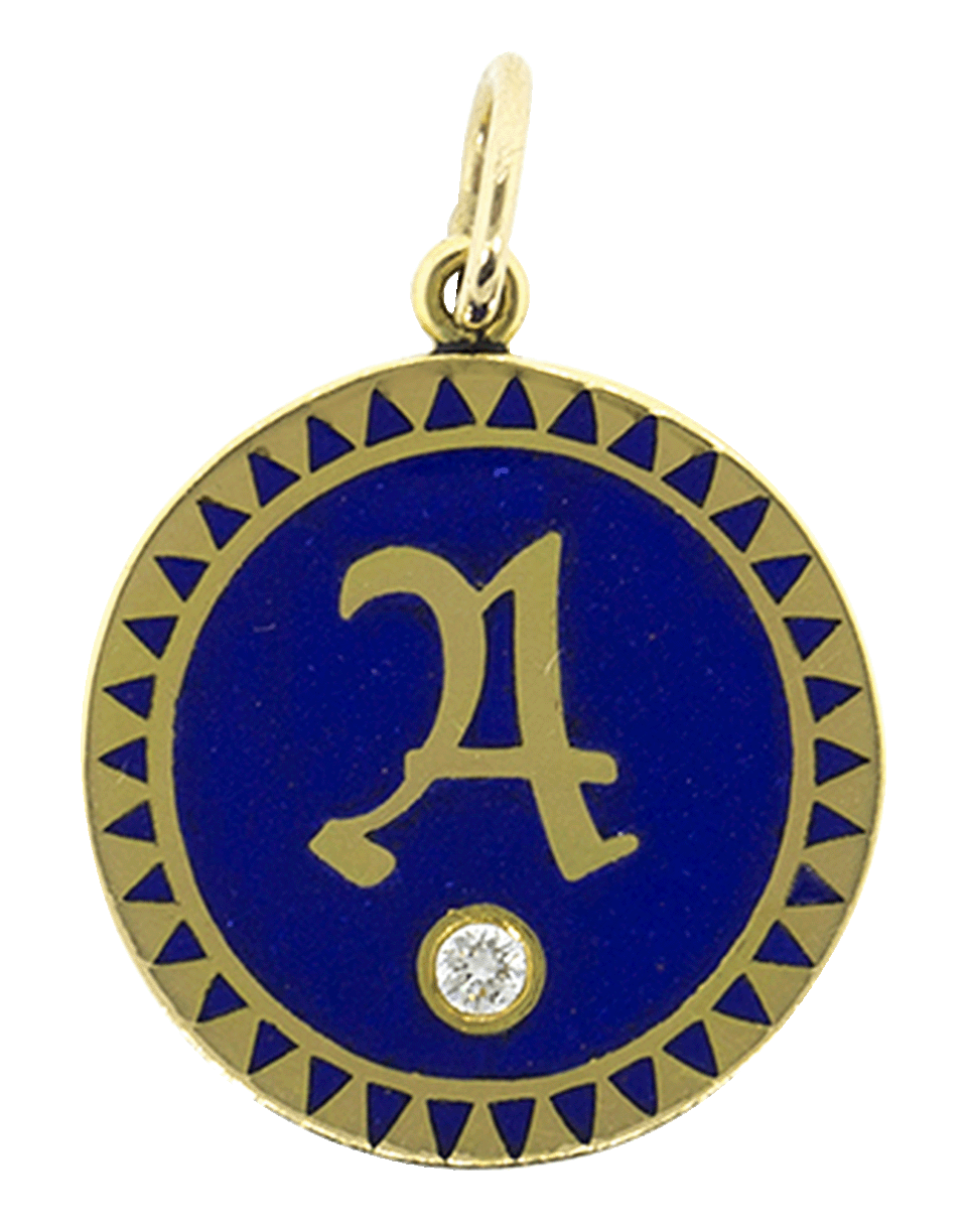 FOUNDRAE-Blue Enamel Champleve "A" Medallion-YELLOW GOLD