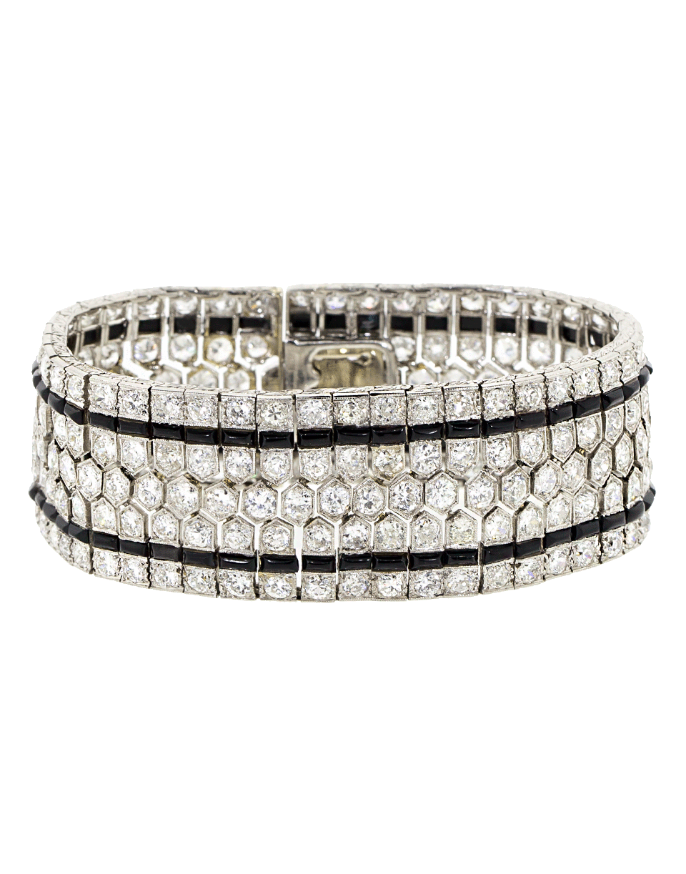 FRED LEIGHTON-Art Deco Diamond And Onyx Honeycomb Bracelet-PLATINUM