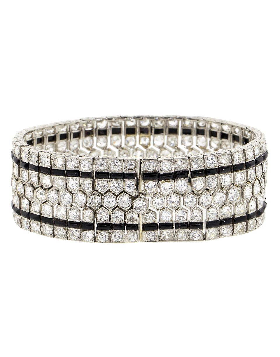 FRED LEIGHTON-Art Deco Diamond And Onyx Honeycomb Bracelet-PLATINUM