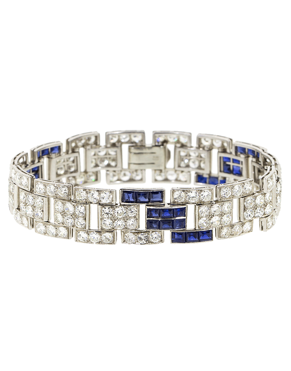 FRED LEIGHTON-Art Deco Diamond And Sapphire Brick Bracelet-PLATINUM