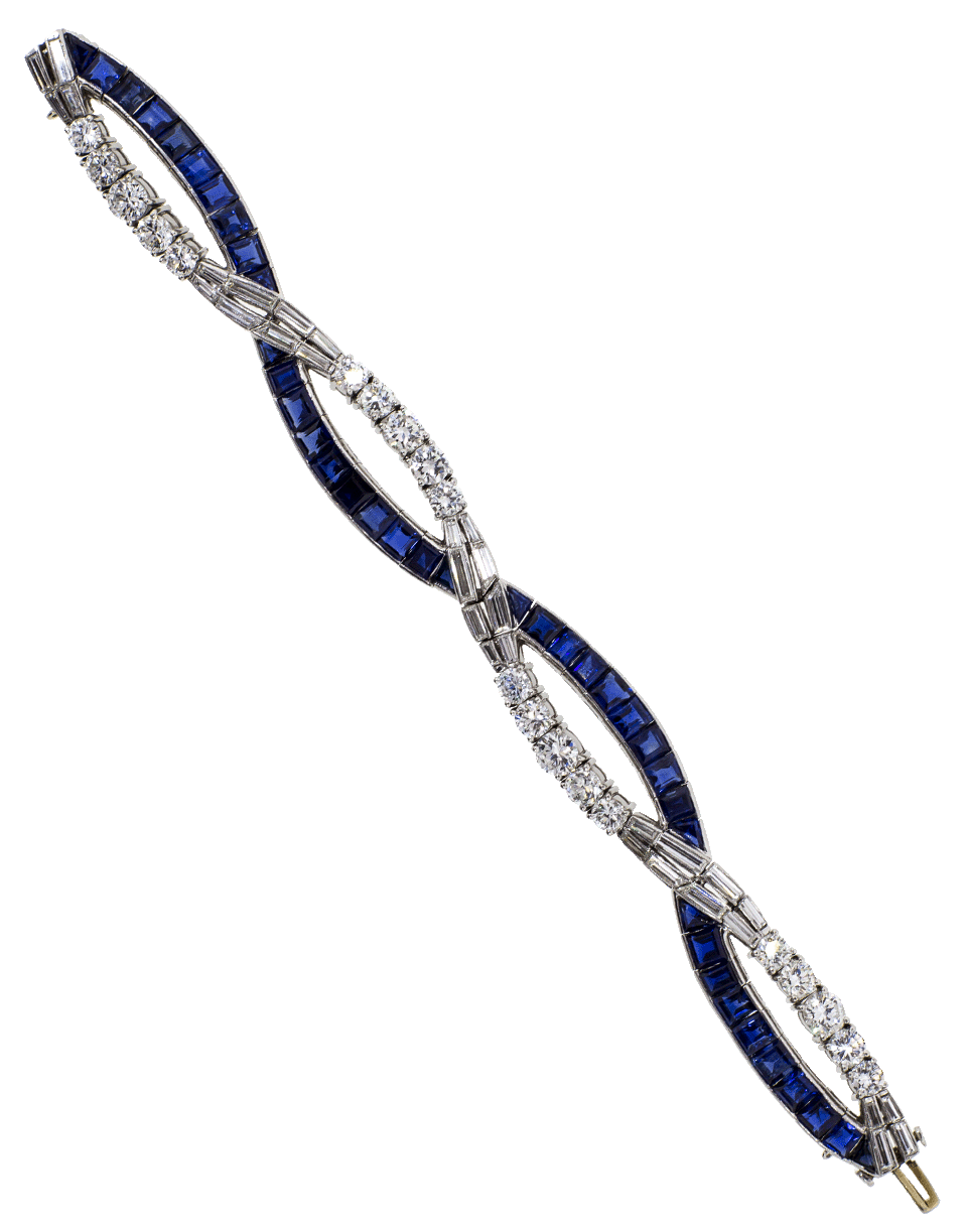 FRED LEIGHTON-Diamond And Sapphire Wave Bracelet-PLATINUM