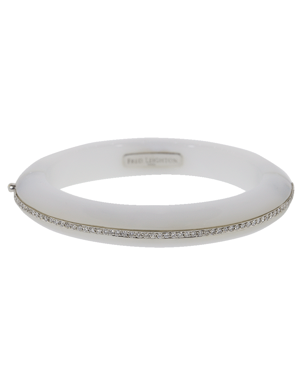 FRED LEIGHTON-Winter White Chalcedony And Diamond Line Bangle-WHITE GOLD