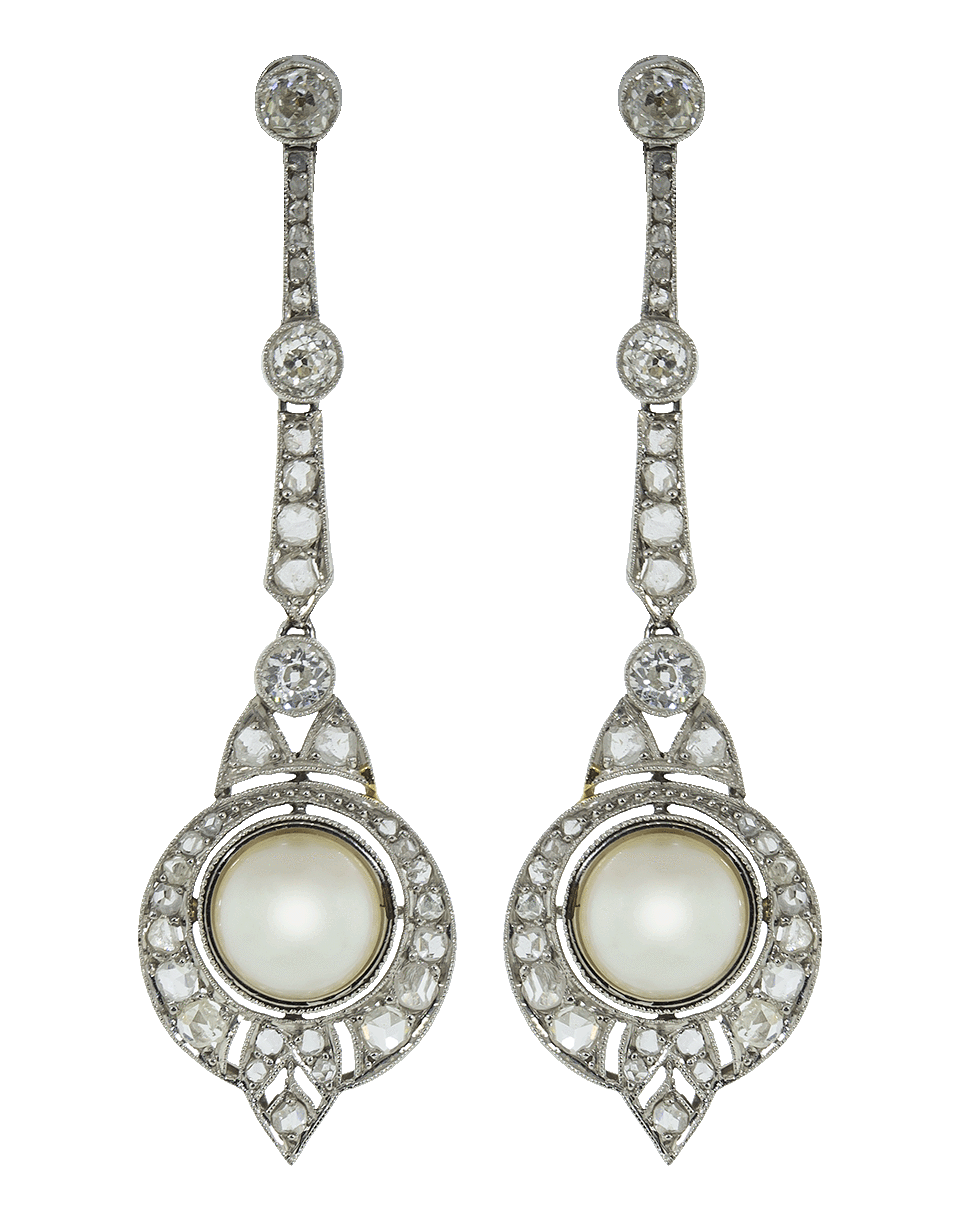 FRED LEIGHTON-Art Deco Natural Pearl and Diamond Earring-PLATINUM