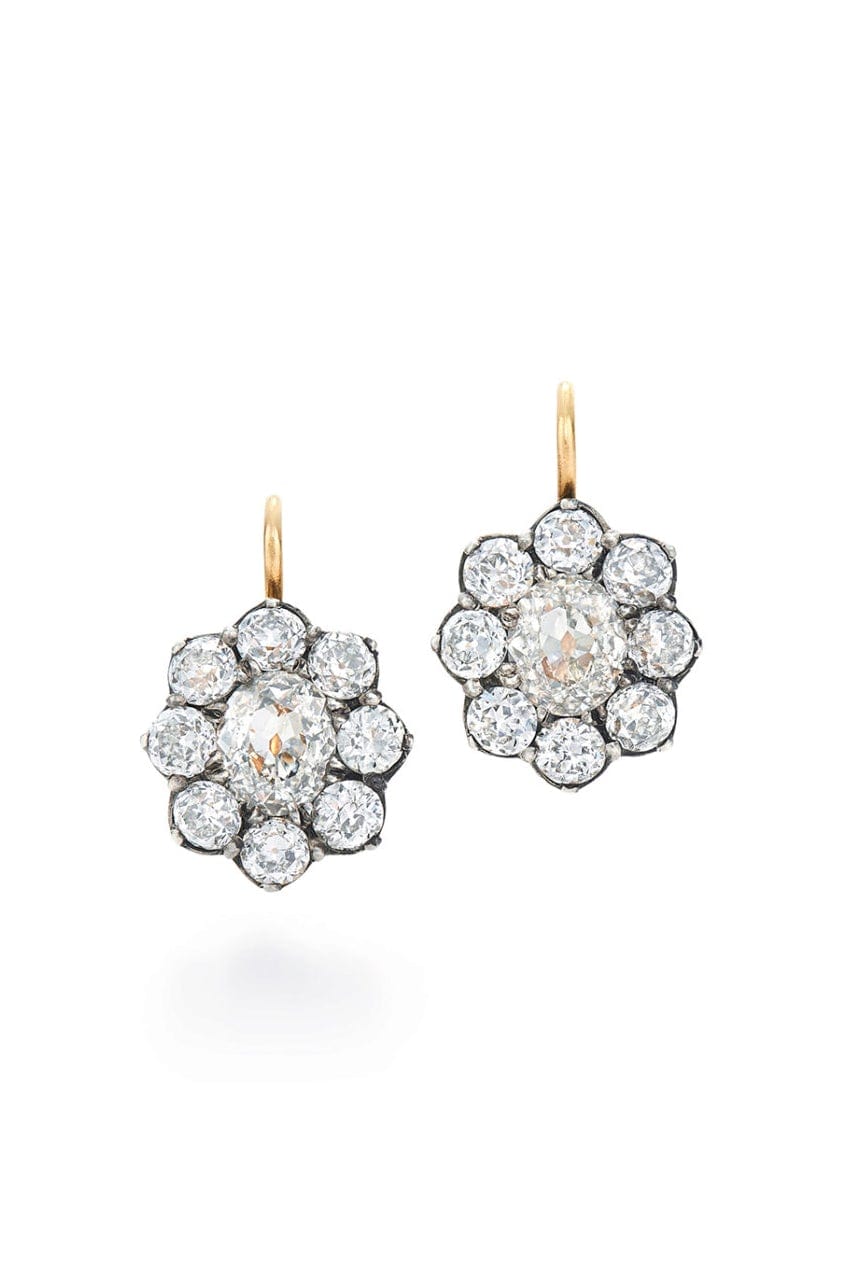 FRED LEIGHTON-Diamond Cluster Drop Earrings-SILVER