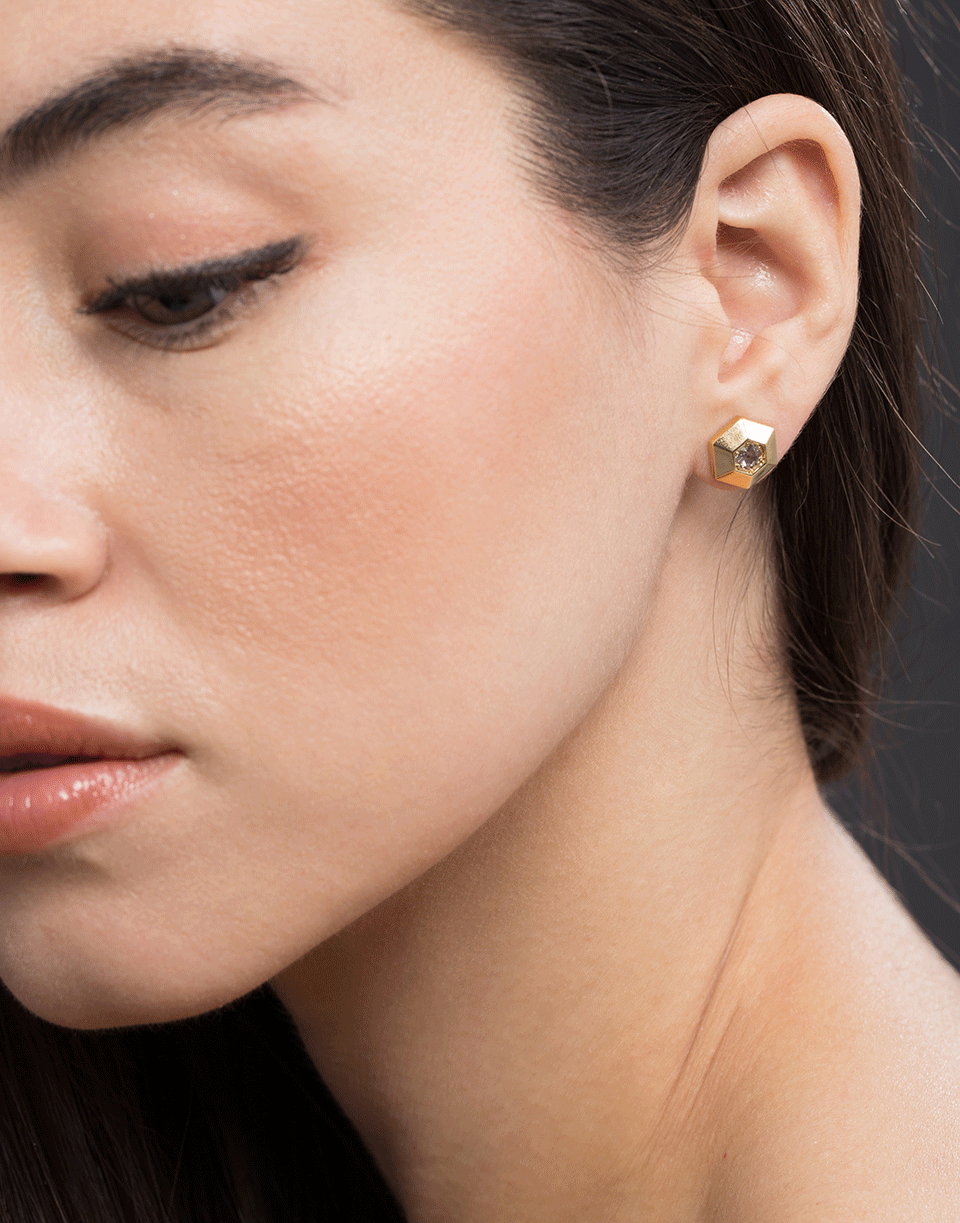 FRED LEIGHTON-Diamond Hexagon Stud Earrings-YELLOW GOLD