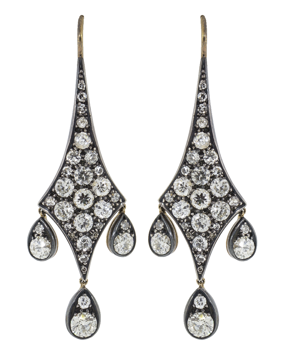 FRED LEIGHTON-Old European Cut Diamond Pendant Earrings-YELLOW GOLD