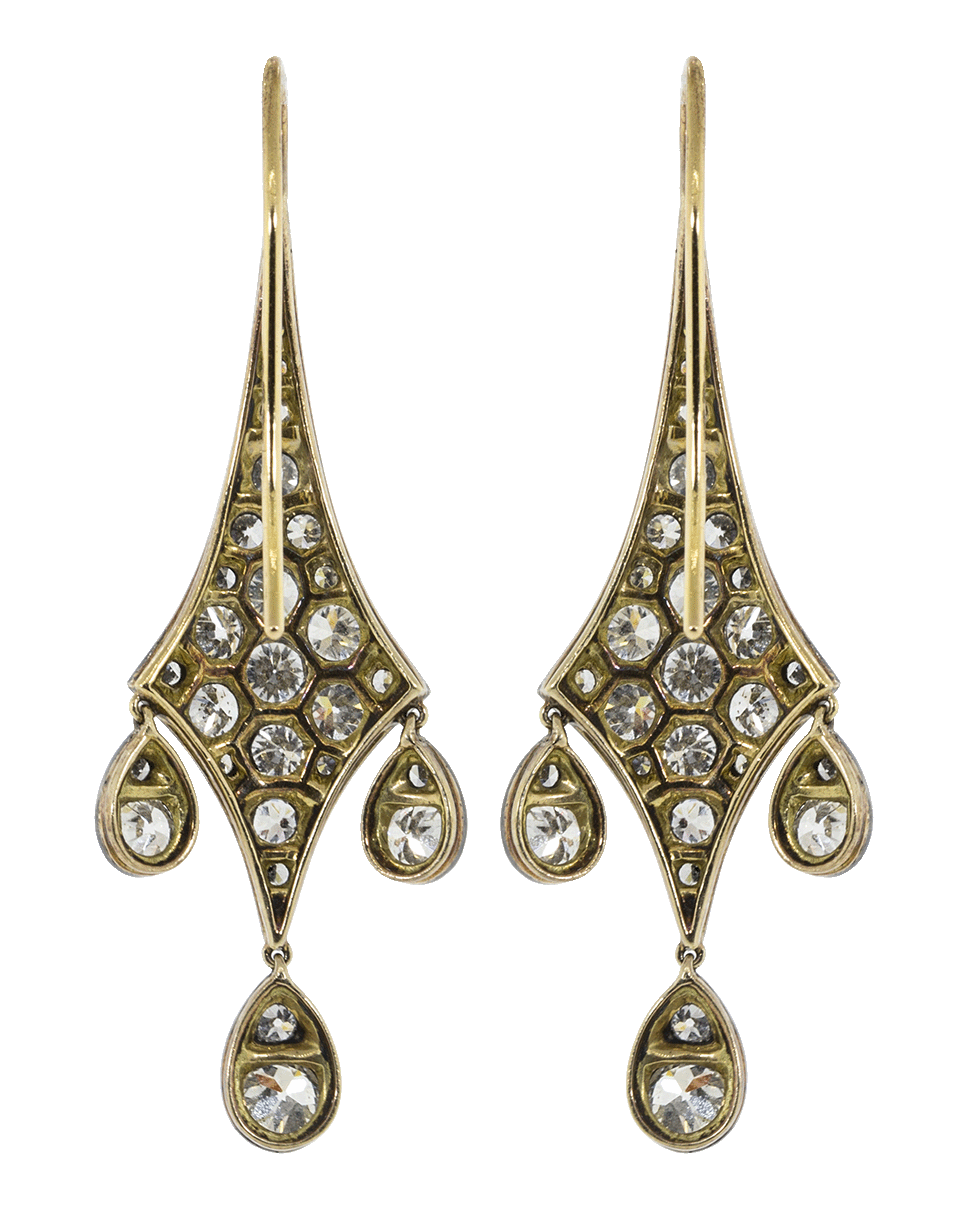 FRED LEIGHTON-Old European Cut Diamond Pendant Earrings-YELLOW GOLD