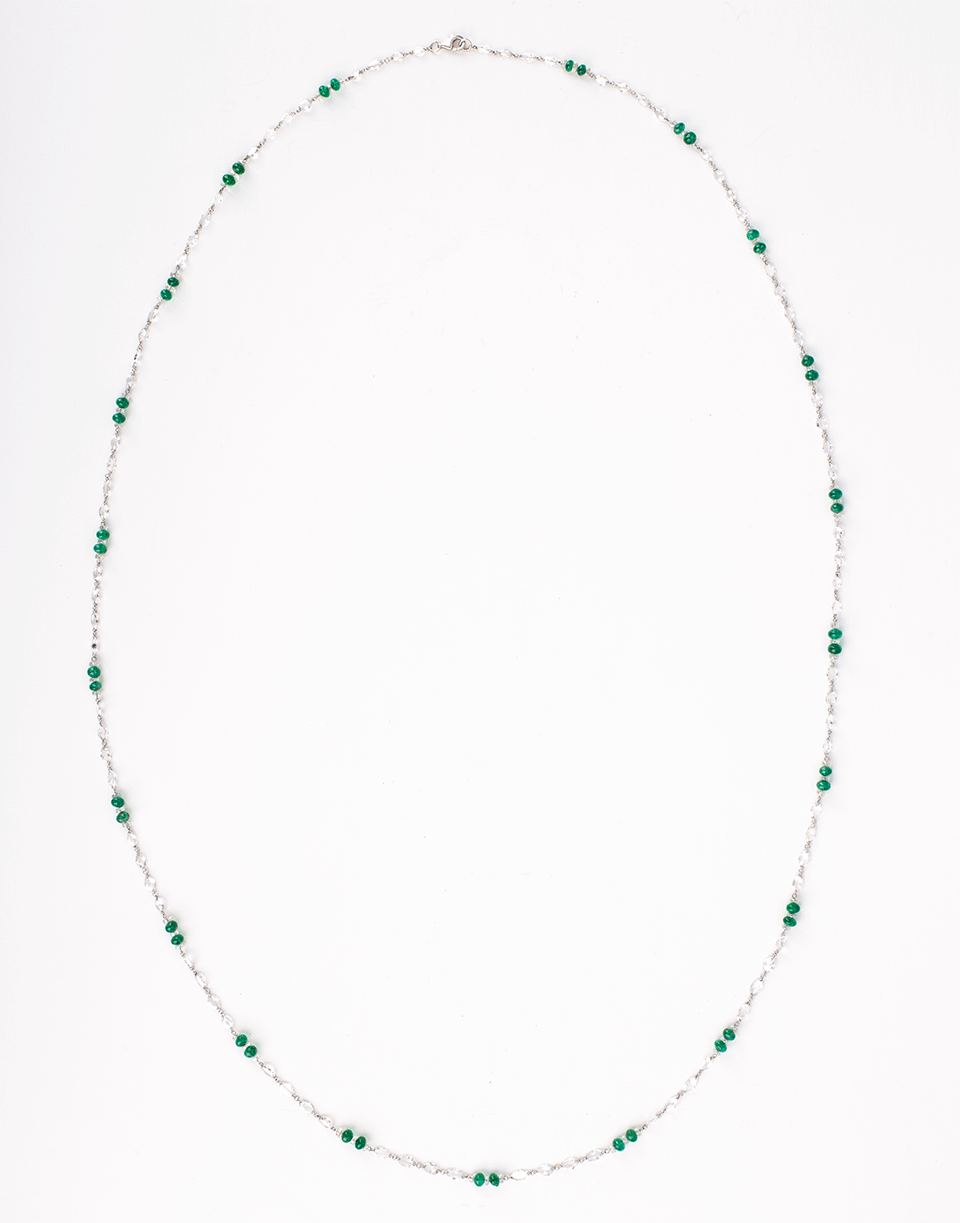FRED LEIGHTON-Marquis Rose Cut Diamond And Emerald Bead Necklace-WHITE GOLD